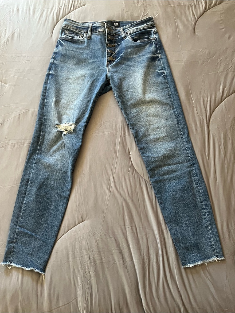 Kut From The Kloth Blue Distressed High-Rise button fly Skinny Jeans